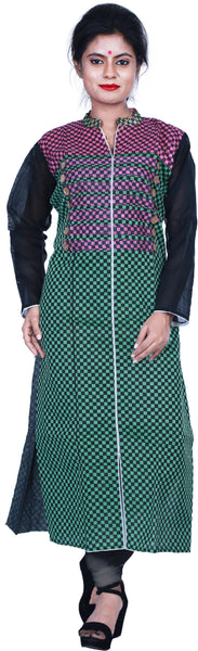 SMSAREE Pink Green & Black Designer Casual Partywear Cotton (Chanderi) Thread Hand Embroidery Work Stylish Women Kurti Kurta With Free Matching Leggings D004