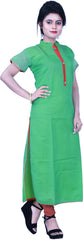 SMSAREE Green Designer Casual Partywear Cotton (Chanderi) Thread Hand Embroidery Work Stylish Women Kurti Kurta With Free Matching Leggings D022