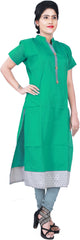 SMSAREE Green Designer Casual Partywear Cotton (Chanderi) Thread Hand Embroidery Work Stylish Women Kurti Kurta With Free Matching Leggings D024