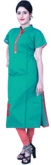 SMSAREE Turquoise Designer Casual Partywear Cotton (Chanderi) Applick Hand Embroidery Work Stylish Women Kurti Kurta With Free Matching Leggings D029