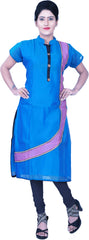 SMSAREE Blue & Pink Designer Casual Partywear Cotton (Chanderi) Thread Hand Embroidery Work Stylish Women Kurti Kurta With Free Matching Leggings D039