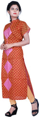 SMSAREE Red & Yellow Designer Casual Partywear Cotton (Chanderi) Applick Hand Embroidery Work Stylish Women Kurti Kurta With Free Matching Leggings D040