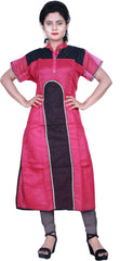 SMSAREE Pink & Black Designer Casual Partywear Cotton (Chanderi) Thread Hand Embroidery Work Stylish Women Kurti Kurta With Free Matching Leggings D048