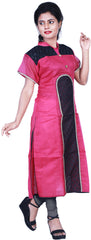 SMSAREE Pink & Black Designer Casual Partywear Cotton (Chanderi) Thread Hand Embroidery Work Stylish Women Kurti Kurta With Free Matching Leggings D048