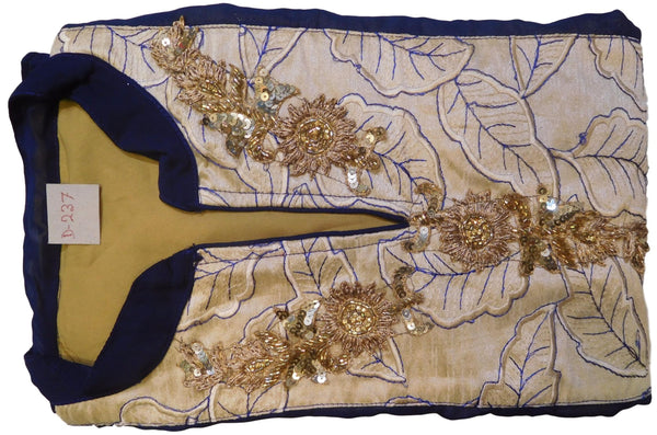 Blue & Cream Designer Georgette (Viscos) Hand Embroidery Buliion Cutdana Sequence Stone Thread Work Kurti Kurta