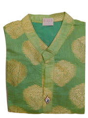 Green Designer Cotton (Chanderi) Self Weaven Zari Hand Embroidery Stone Work Kurti Kurta