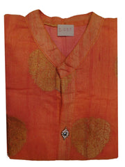 Peach Designer Cotton (Chanderi) Self Weaven Zari Hand Embroidery Stone Work Kurti Kurta