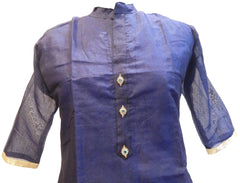 Navi Blue Designer Cotton (Chanderi) Hand Embroidery Stone Work Kurti Kurta