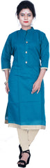 SMSAREE Turquoise Designer Casual Partywear Cotton (Chanderi) Zari & Stone Hand Embroidery Work Stylish Women Kurti Kurta With Free Matching Leggings D255