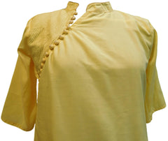 Yellow Designer Silk (Muslin) Hand Embroidery Thread Work Kurti Kurta D282