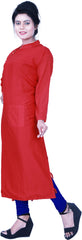 SMSAREE Red Designer Casual Partywear Satin Silk Self Hand Embroidery Work Stylish Women Kurti Kurta With Free Matching Leggings D285