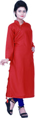 SMSAREE Red Designer Casual Partywear Satin Silk Self Hand Embroidery Work Stylish Women Kurti Kurta With Free Matching Leggings D285