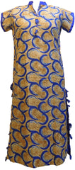 Yellow & Blue Designer Pure Cotton Hand Brush Printed Gown Style Kurti Kurta D288
