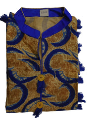 Yellow & Blue Designer Pure Cotton Hand Brush Printed Gown Style Kurti Kurta D288
