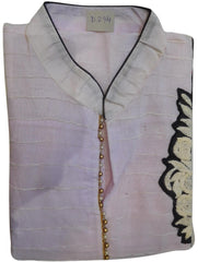 White Designer Cotton (Chanderi) Hand Embroidery Thread Pearl Work Kurti Kurta D294