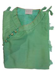 Green Designer Silk (Muslin) Hand Embroidery Thread Work Kurti Kurta D295