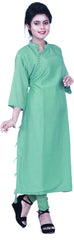 SMSAREE Green Designer Casual Partywear Satin Silk Self Hand Embroidery Work Stylish Women Kurti Kurta With Free Matching Leggings D295