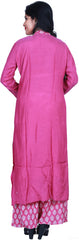 SMSAREE Pink Designer Casual Partywear Satin Silk Kurti & Printed Cotton Plazo Zari Sequence & Thread Hand Embroidery Work Stylish Women Kurti Kurta With Free Matching Leggings D296