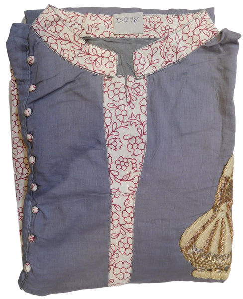 Grey Designer Silk (Muslin) Hand Embroidery Thread Zari Sequence Work Butique Style Kurti Kurta With Matching Plazo D298
