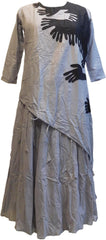 Grey & Black Designer Silk (Muslin) Hand Embroidery Thread Aplic Work Gown Style Kurti Kurta D299