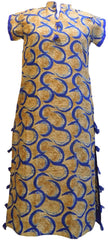 Yellow & Blue Designer Pure Cotton Hand Brush Printed Gown Style Kurti Kurta D302