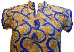 Yellow & Blue Designer Pure Cotton Hand Brush Printed Gown Style Kurti Kurta D302
