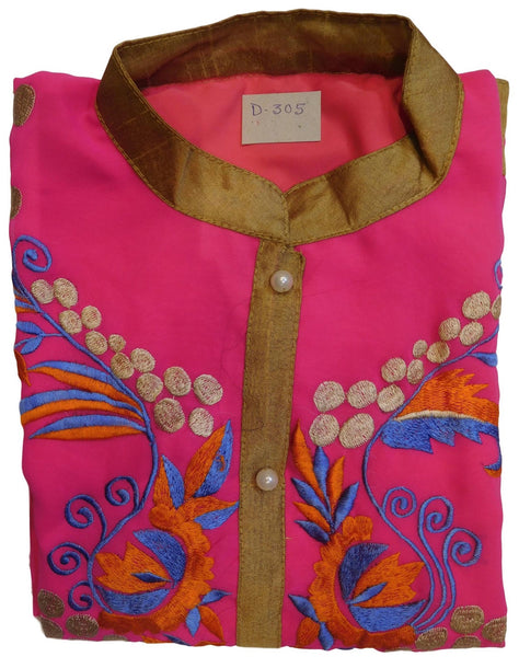 Pink Designer Georgette Hand Embroidery Thread Pearl Work Kurti Kurta D305