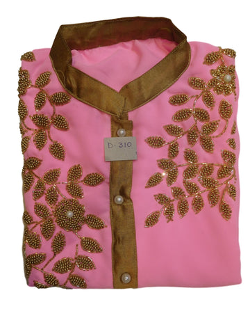 Baby Pink Designer Georgette Hand Embroidery Cutdana Beads Pearl Work Kurti Kurta D310
