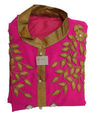 Pink Designer Georgette Hand Embroidery Mirror Thread Beads Pearl Work Kurti Kurta D311