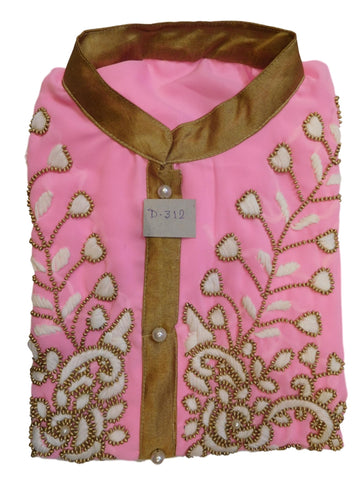 Baby Pink Designer Georgette Hand Embroidery Thread Beads Pearl Work Kurti Kurta D312