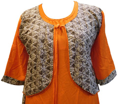 Orange & Grey Designer Silk (Rayon) Printed Butique Style Jacket Kurti Kurta D314