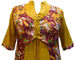 Yellow & Wine Designer Silk (Rayon) Printed Butique Style Jacket Kurti Kurta D315
