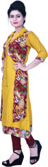 SMSAREE Yellow & Marron Designer Casual Partywear Rayon Stone & Pearl Hand Embroidery Work Stylish Women Kurti Kurta With Free Matching Leggings D315