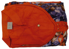 Orange & Blue Designer Silk (Rayon) Printed Butique Style Jacket Kurti Kurta D316