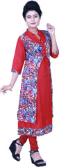 SMSAREE Red & Blue Designer Casual Partywear Rayon Stone & Pearl Hand Embroidery Work Stylish Women Kurti Kurta With Free Matching Leggings D318