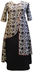 Black & White Designer Silk (Rayon) Printed Butique Style Kurti Kurta D319