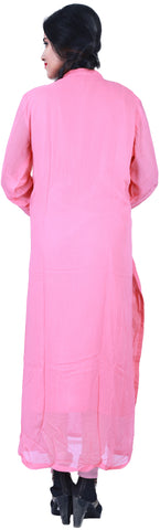 SMSAREE Pink Designer Casual Partywear Geogette Viscos Thread Hand Embroidery Work Stylish Women Kurti Kurta With Free Matching Leggings D335