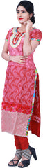 SMSAREE Red & Pink Designer Casual Partywear Cotton (Chanderi) Thread Hand Embroidery Work Stylish Women Kurti Kurta With Free Matching Leggings D351
