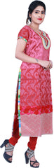 SMSAREE Red & Pink Designer Casual Partywear Cotton (Chanderi) Thread Hand Embroidery Work Stylish Women Kurti Kurta With Free Matching Leggings D351