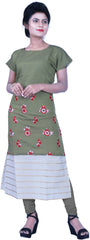 SMSAREE Green Designer Casual Partywear Pure Cotton Thread & Gota Hand Embroidery Work Stylish Women Kurti Kurta With Free Matching Leggings D503