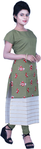 SMSAREE Green Designer Casual Partywear Pure Cotton Thread & Gota Hand Embroidery Work Stylish Women Kurti Kurta With Free Matching Leggings D503