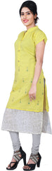 SMSAREE Yellow Designer Casual Partywear Pure Cotton Thread & Gota Hand Embroidery Work Stylish Women Kurti Kurta With Free Matching Leggings D514