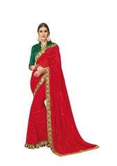 Red Chiffon Full Designer Saree Sari