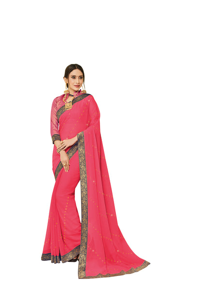 Peach Chiffon Full Designer Saree Sari