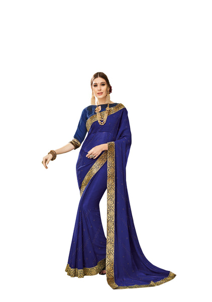 Navy blue Chiffon Full Designer Saree Sari