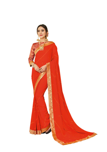 Orange Chiffon Full Designer Saree Sari