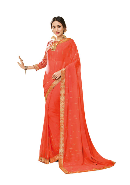 Orange Chiffon Full Designer Saree Sari