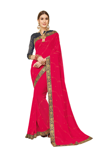 Red Chiffon Full Designer Saree Sari
