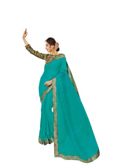 Cyan Chiffon Full Designer Saree Sari