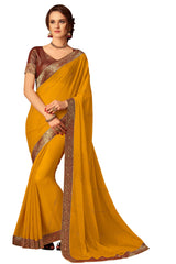 Mustard Chiffon Full Designer Saree Sari